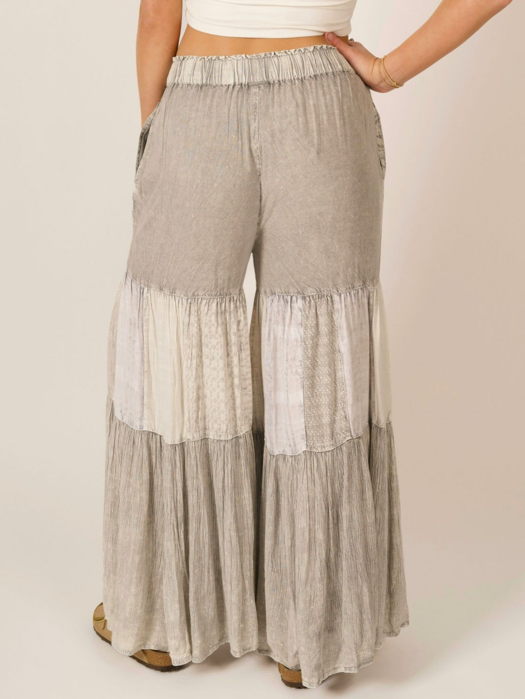 Lightweight Boho Wide Leg Tiered Patchwork Pants