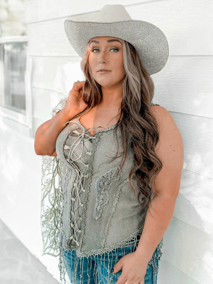 Silver Lace Fringe Corset