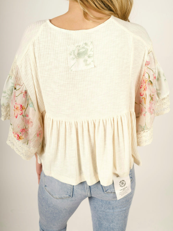 POL Vintage Bloom Ribbed Floral Boho Top