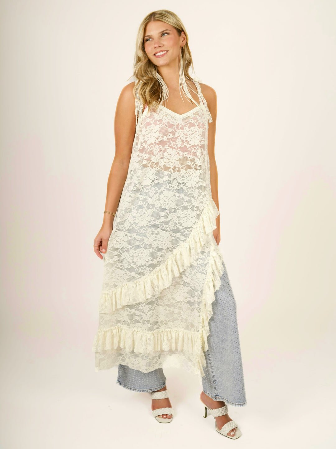 Ivory Lace Maxi Ruffle Top