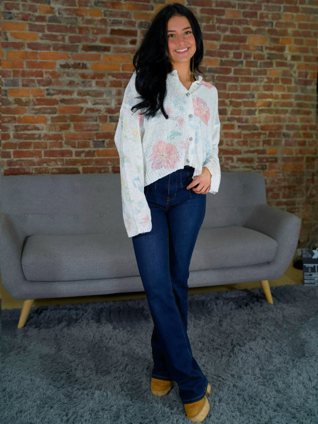 POL Can’t-Take-It-Off Button Down Floral Cardigan Sweater