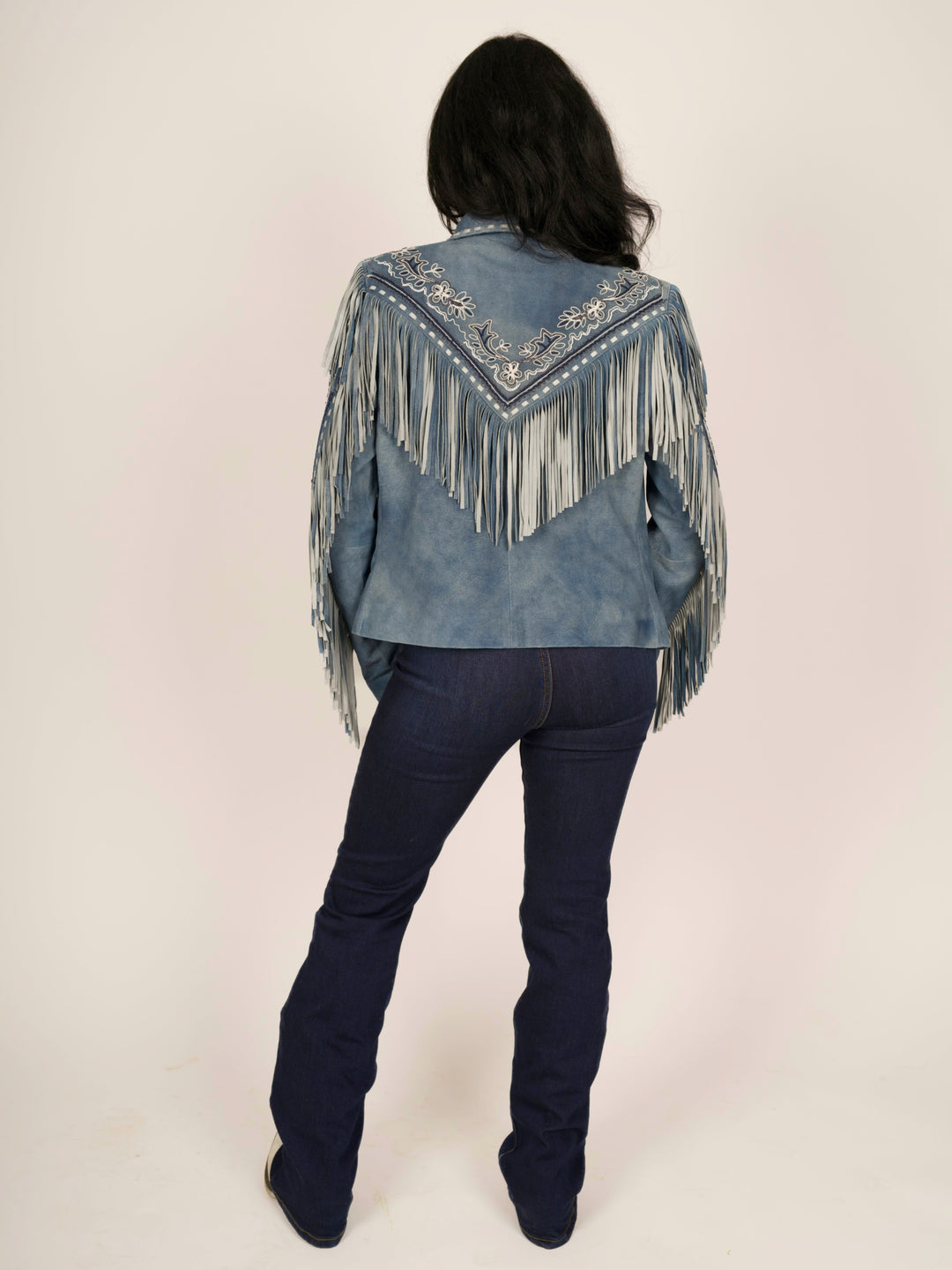 Light Blue Women’s Fringe Suede Leather Jacket