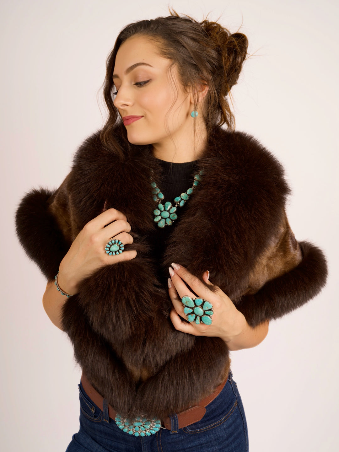 Premium Brown Mink & Fox Fur Cape