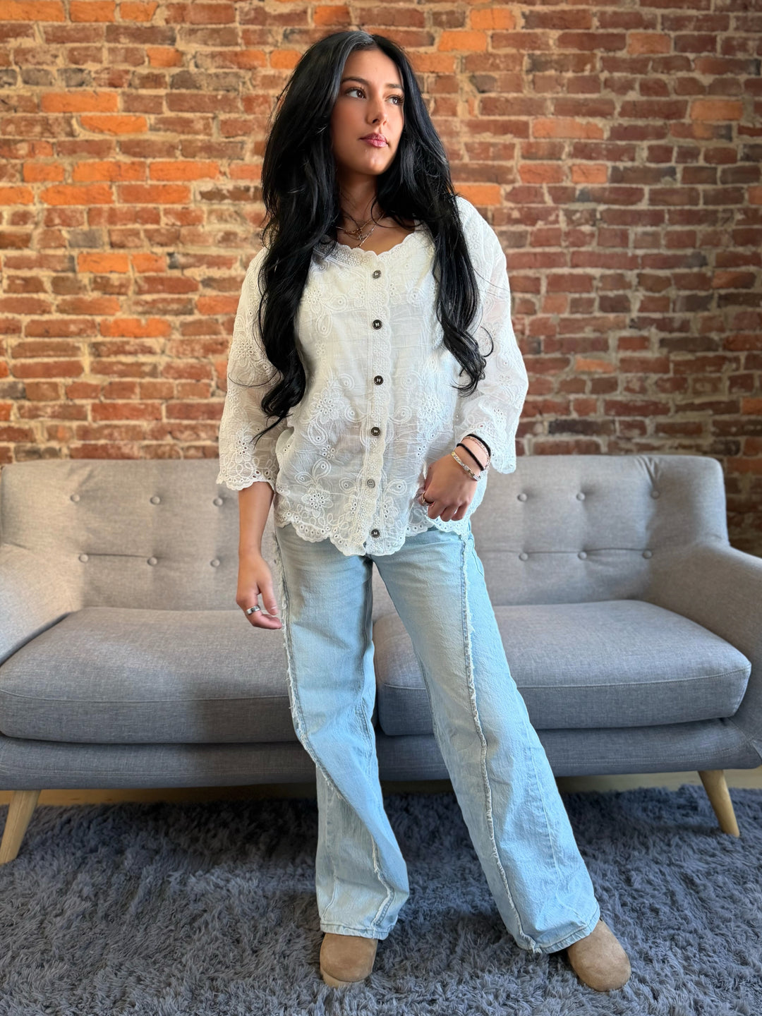 POL Crochet Button Up Cardigan