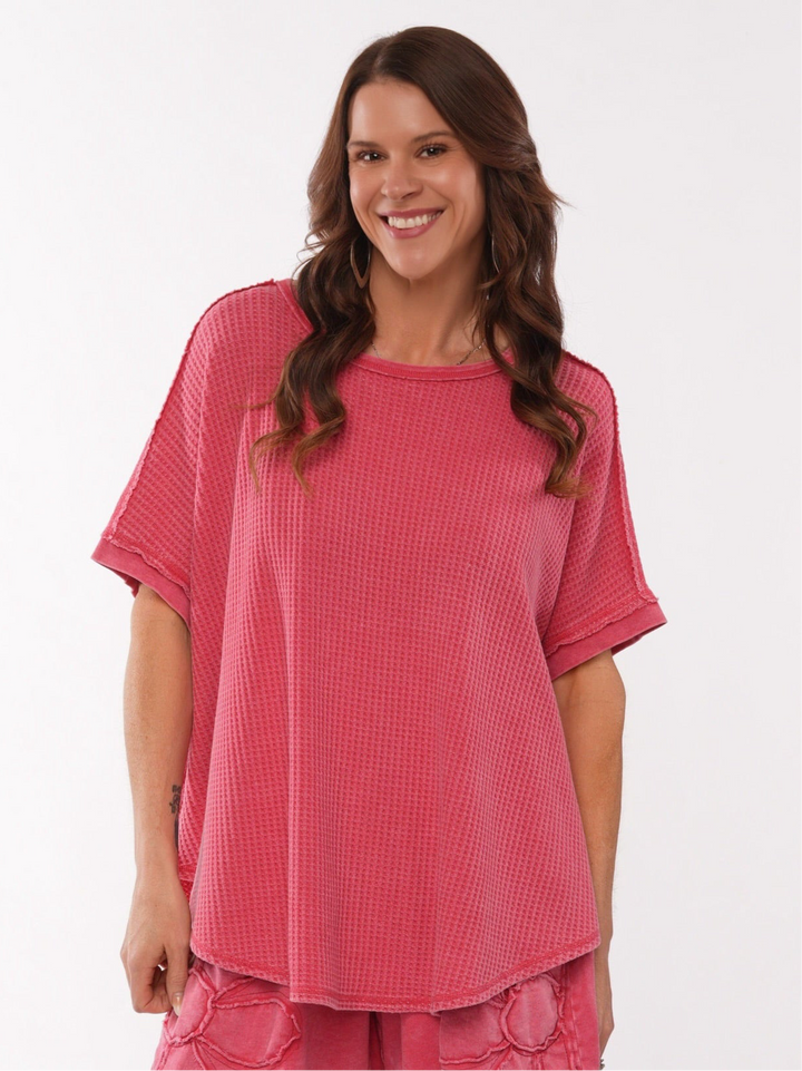 Cozy Day Thermal Mineral Washed Oversized Tee