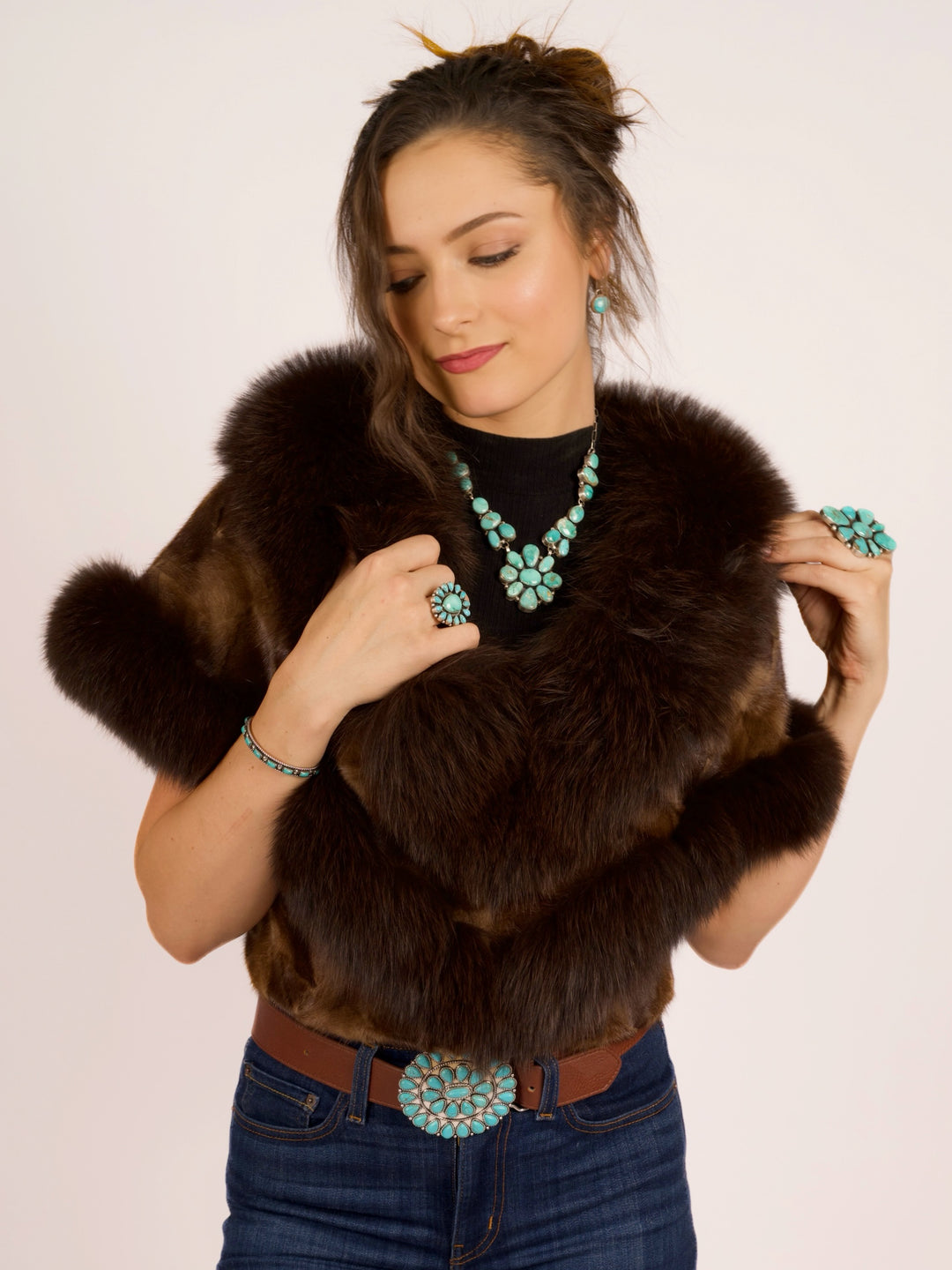 Premium Brown Mink & Fox Fur Cape