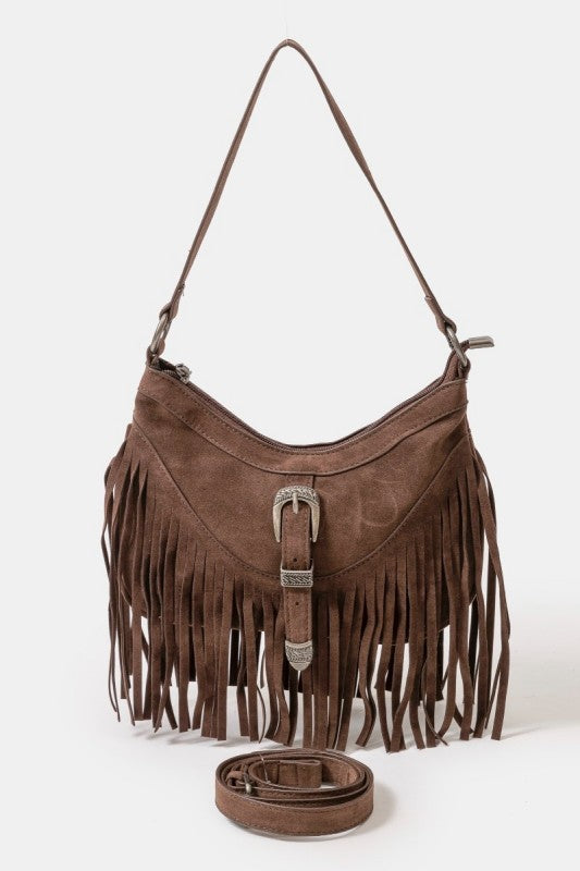 Faux Suede Fringe Handbag
