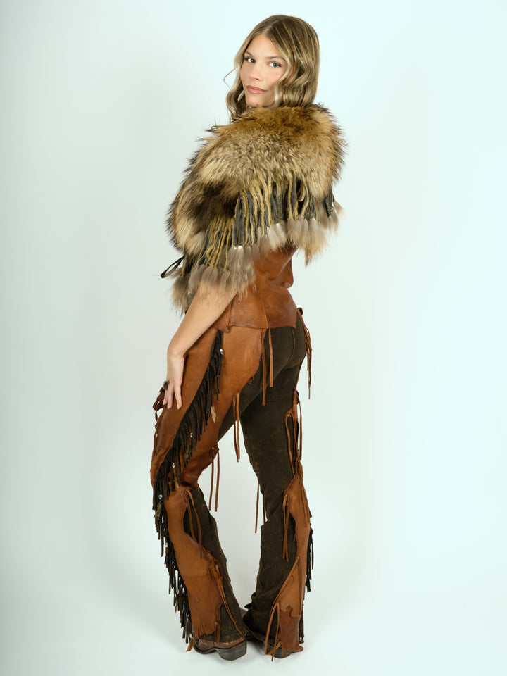 Natural Raccoon Fringed Fur Collar