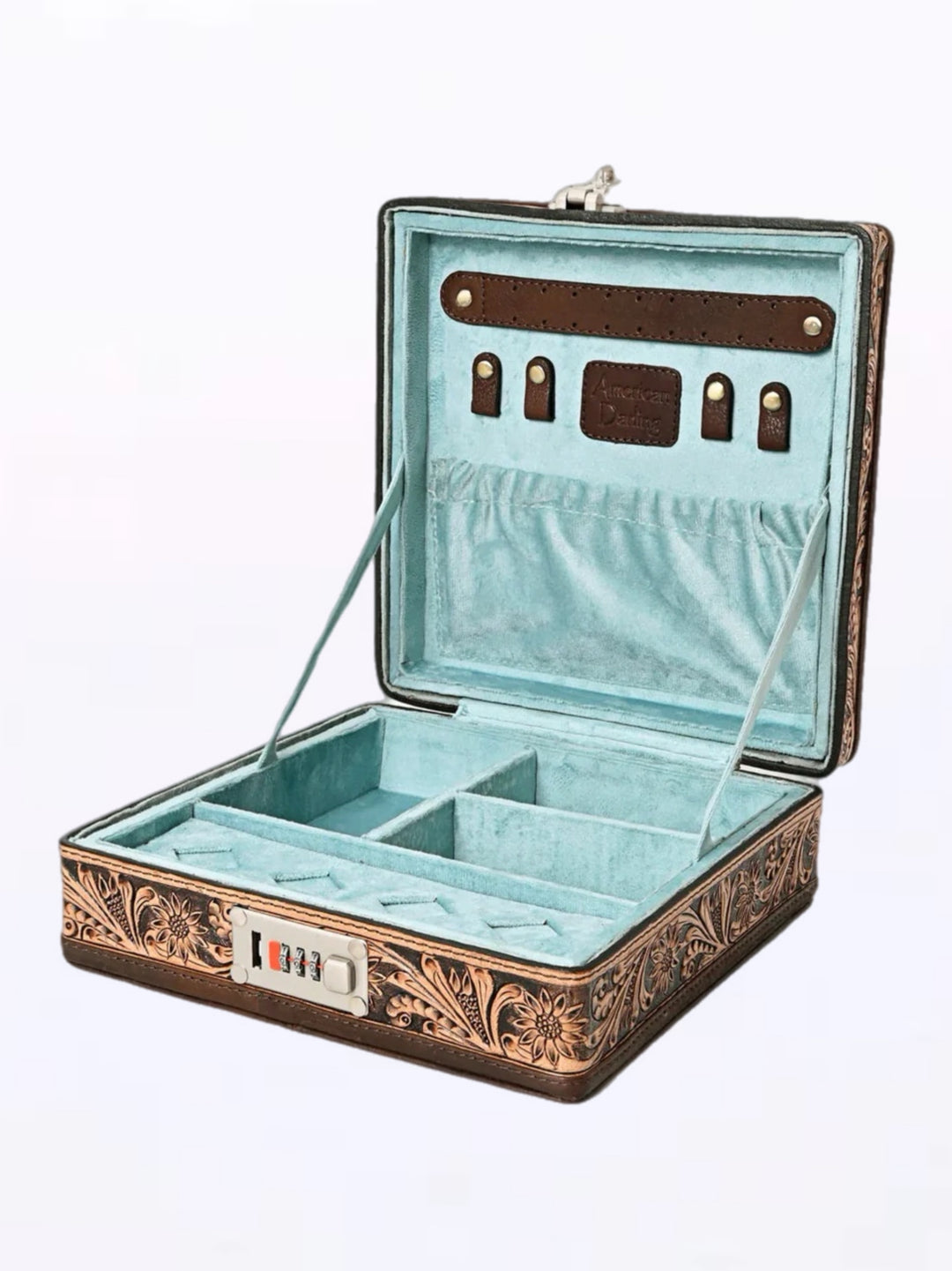 Royal Tooled Leather Locking Jewelry Box