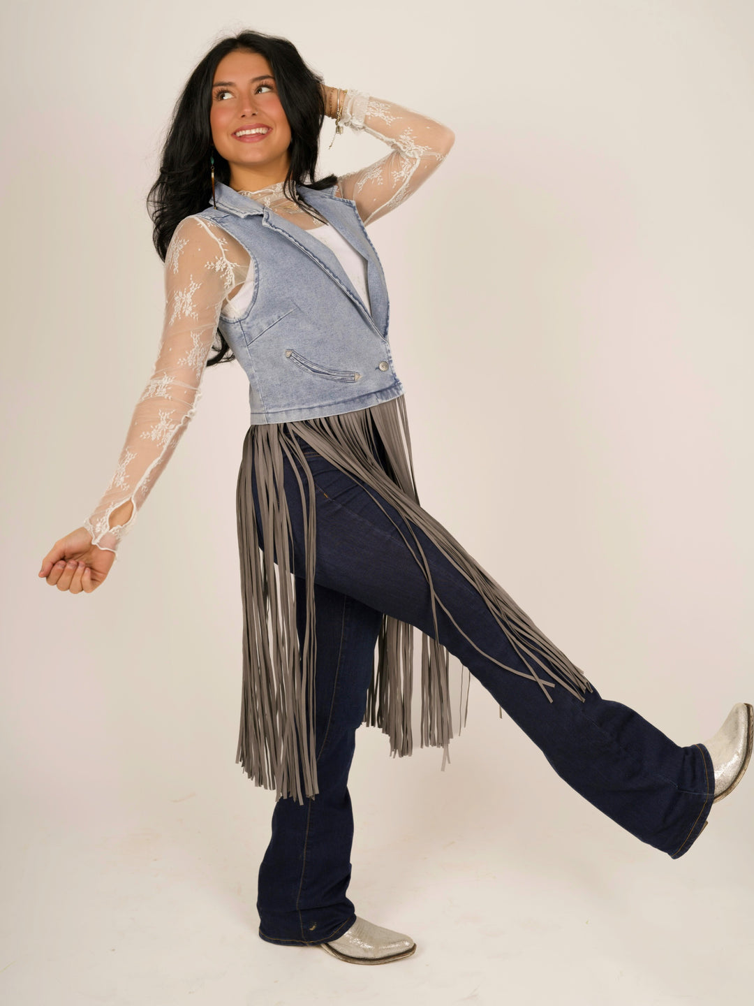 Frontier Flair Denim Fringe Vest