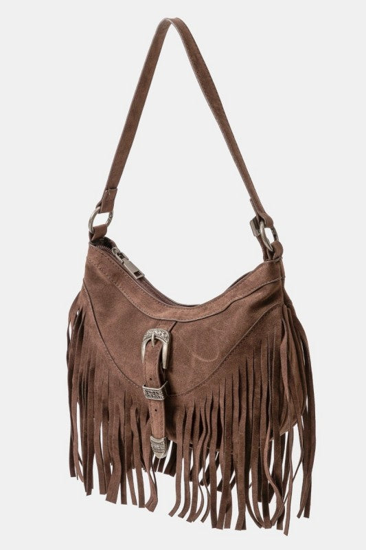 Faux Suede Fringe Handbag