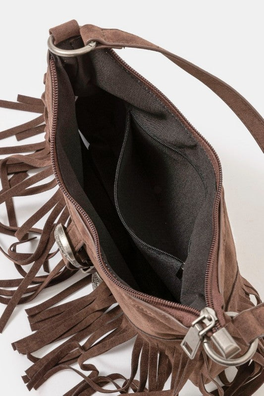 Faux Suede Fringe Handbag