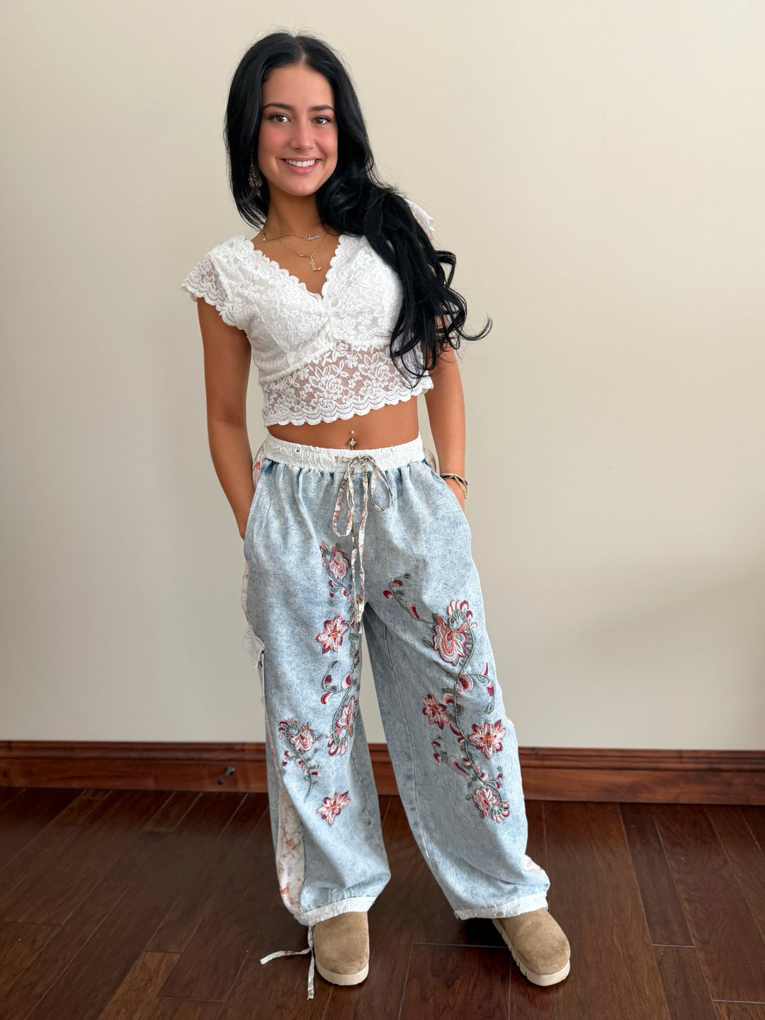 POL Denim Delight Boho Jogger Pants