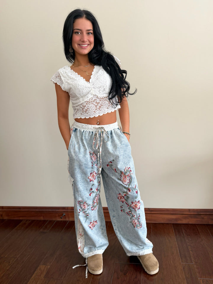 POL Denim Delight Boho Jogger Pants