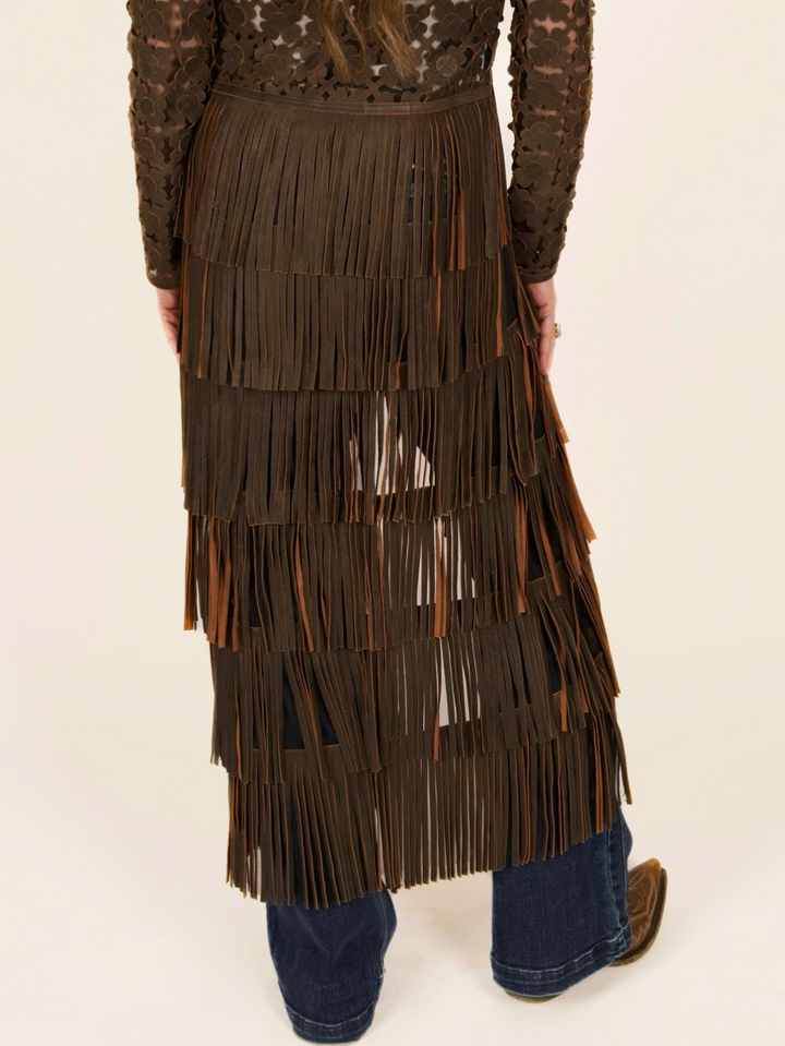Italian Leather Laser-Cut Fringe Duster Jacket