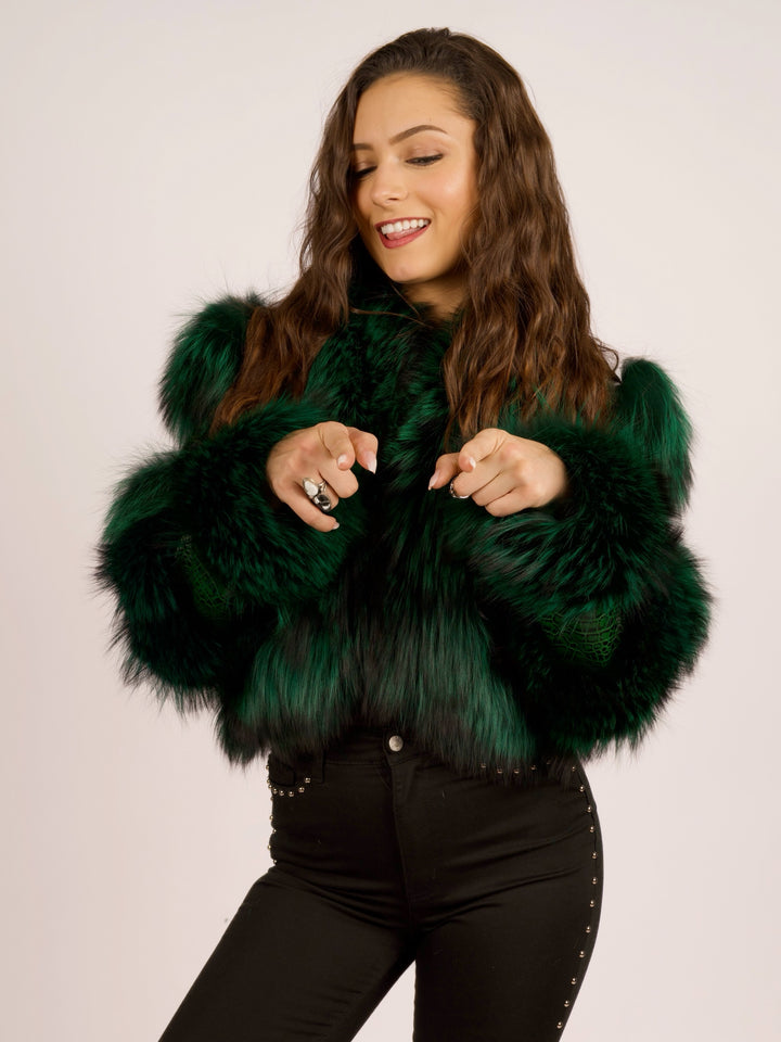 Emerald Green LEATHER & FOX FUR Rockstar JACKET