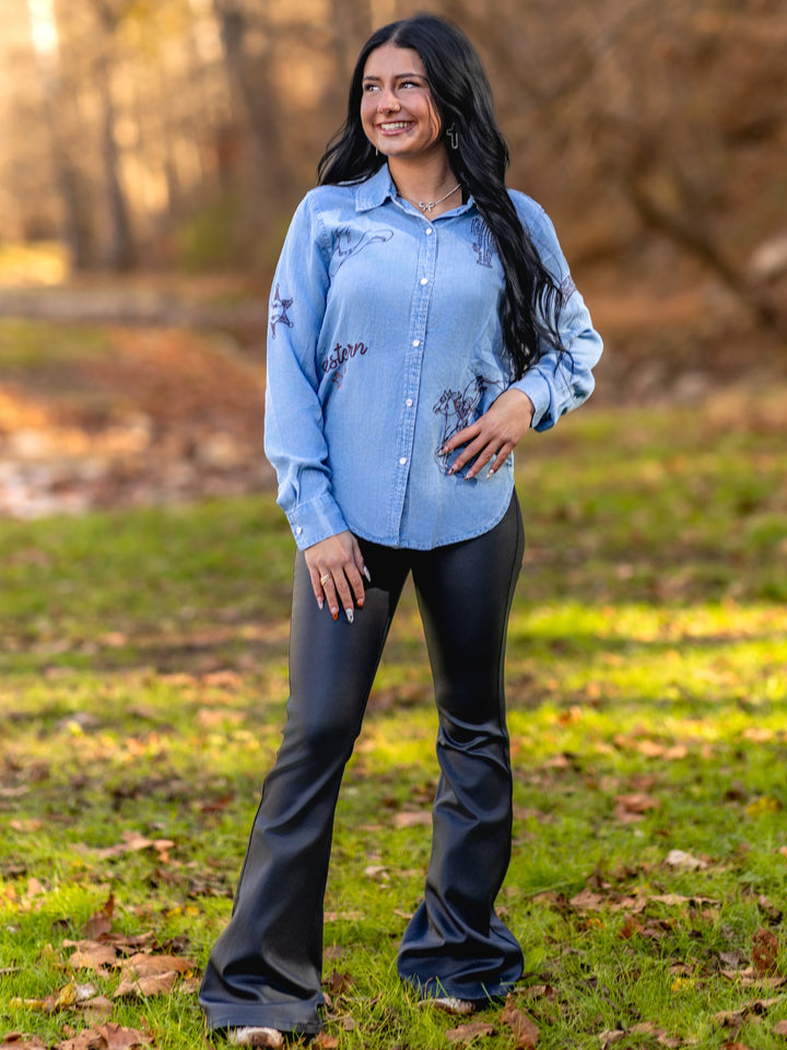 Retro Cowgirl Pearl Snap Western Blouse