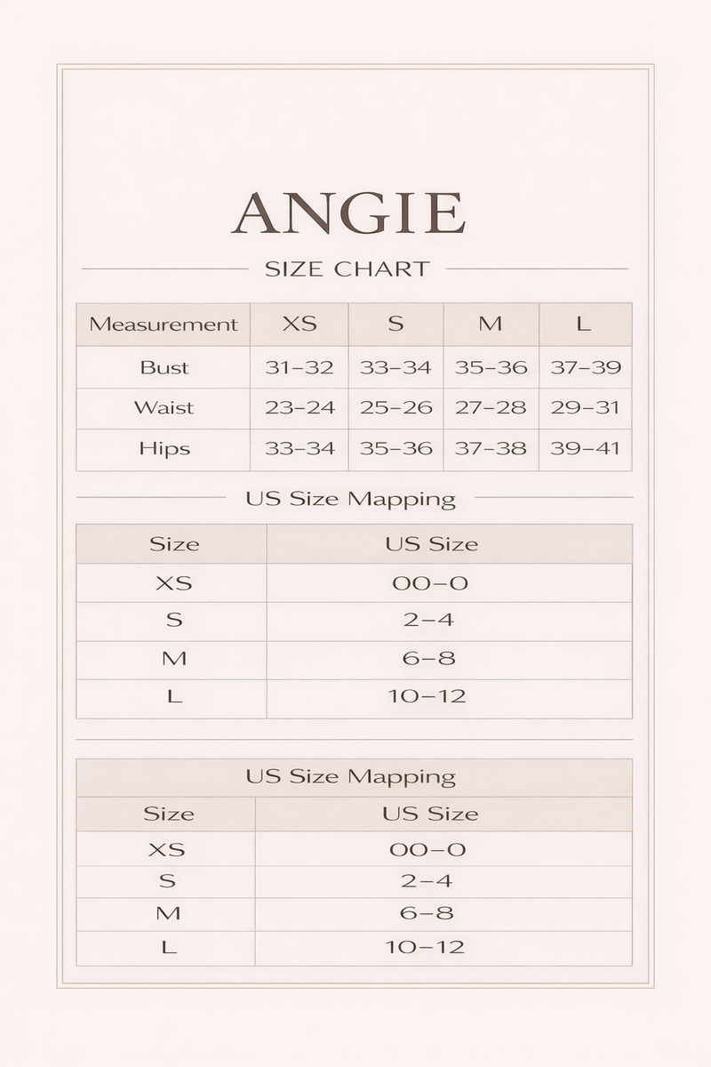 Angie Clothing size chart