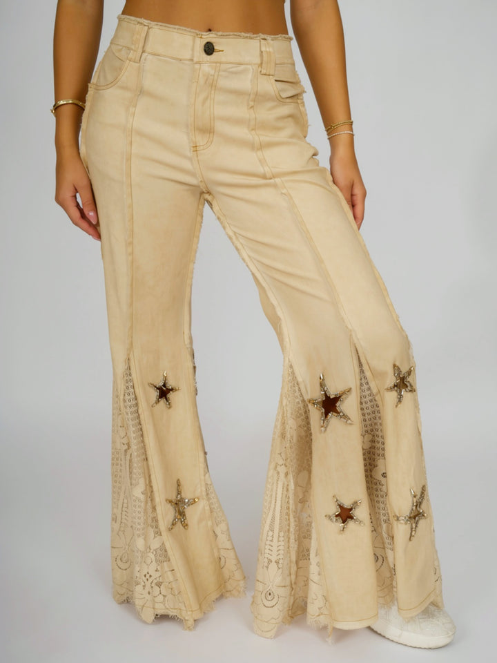 Boho Glam Rhinestone Star Flare Pants