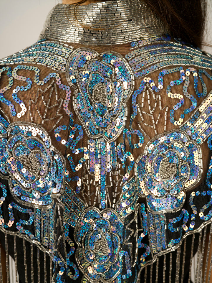 Iridescent Blue Beaded Cape