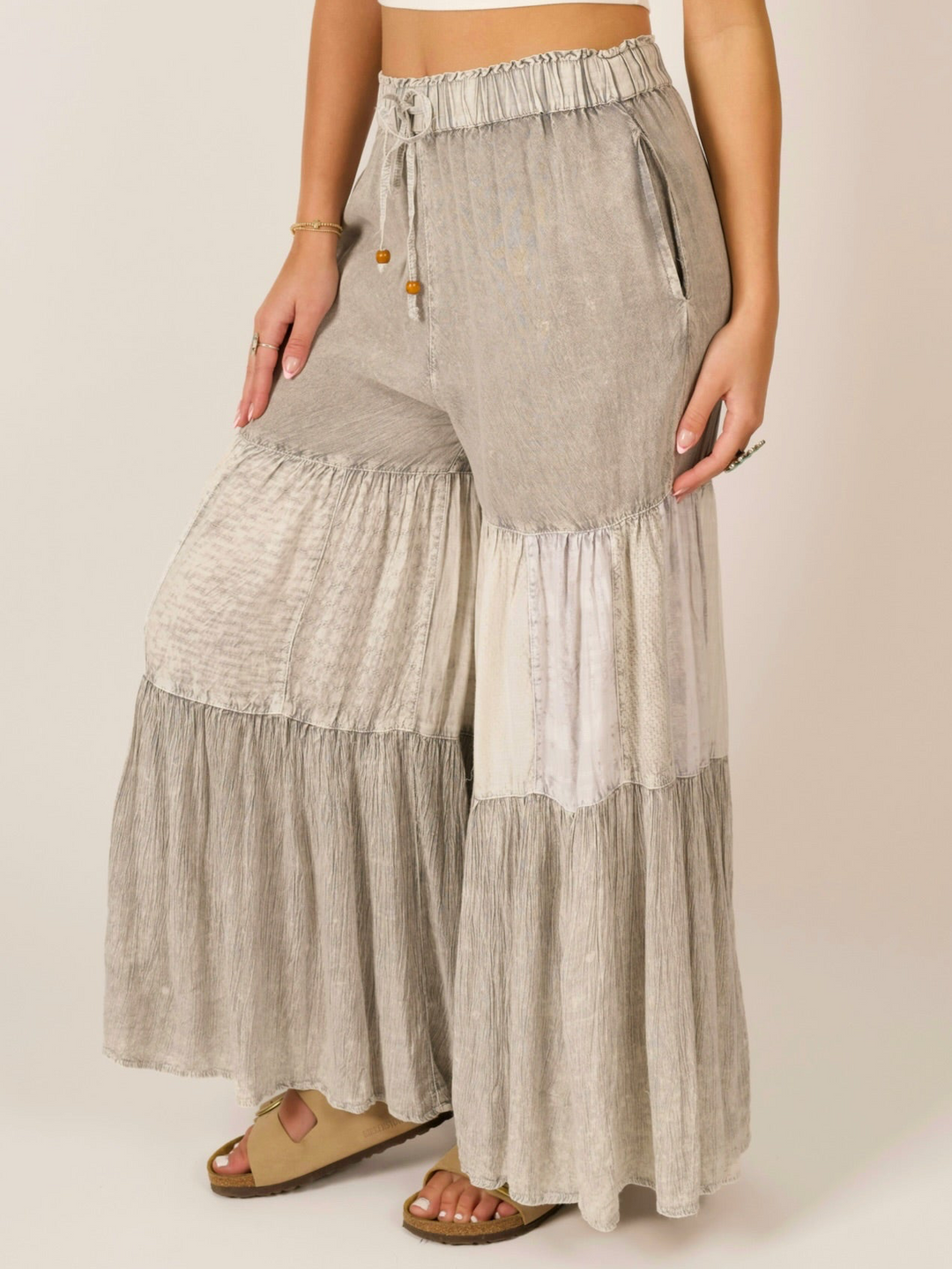 Lightweight Boho Wide Leg Tiered Patchwork Pants