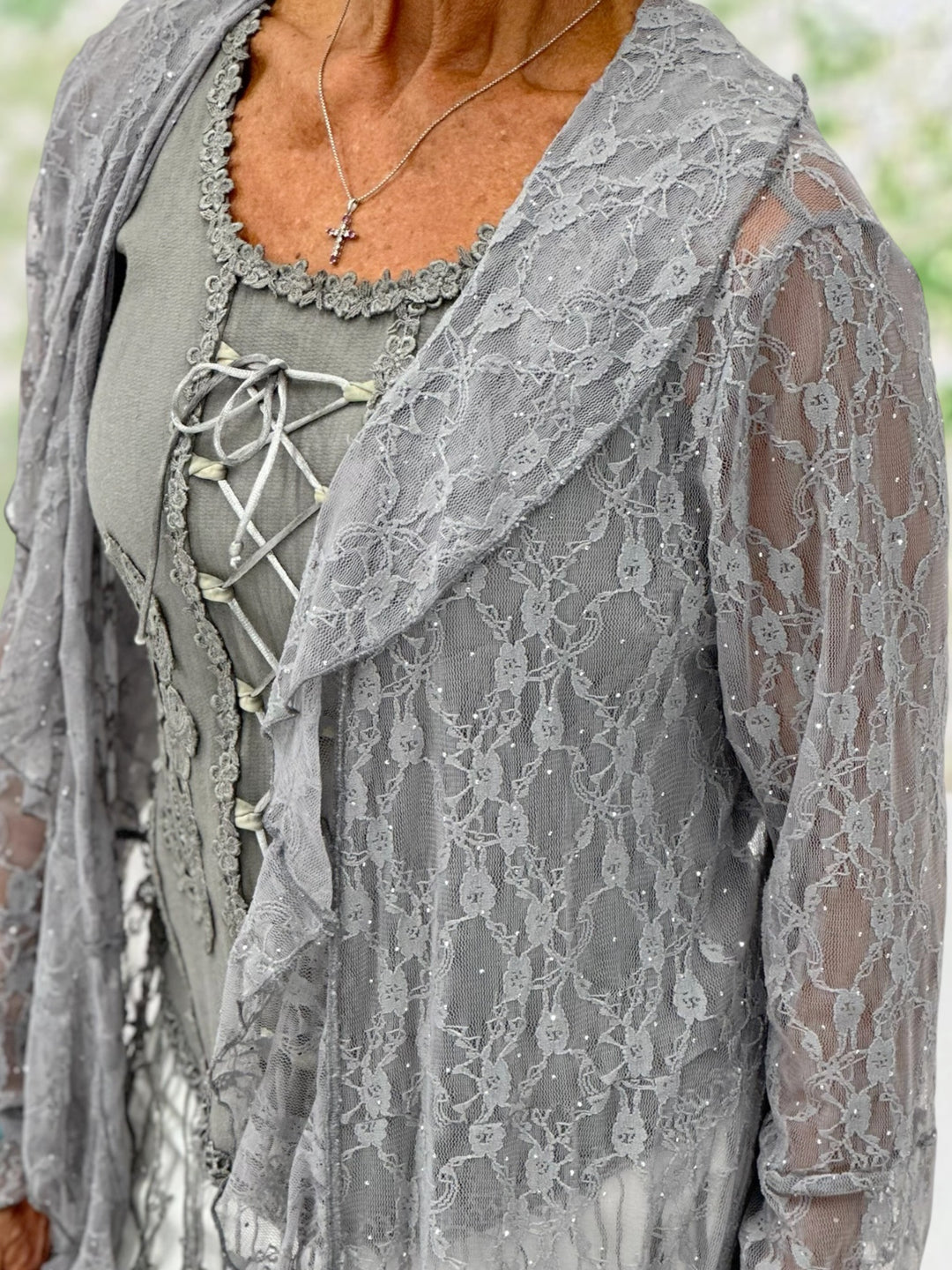 Charlotte’s Timeless Rhinestone Lace Duster