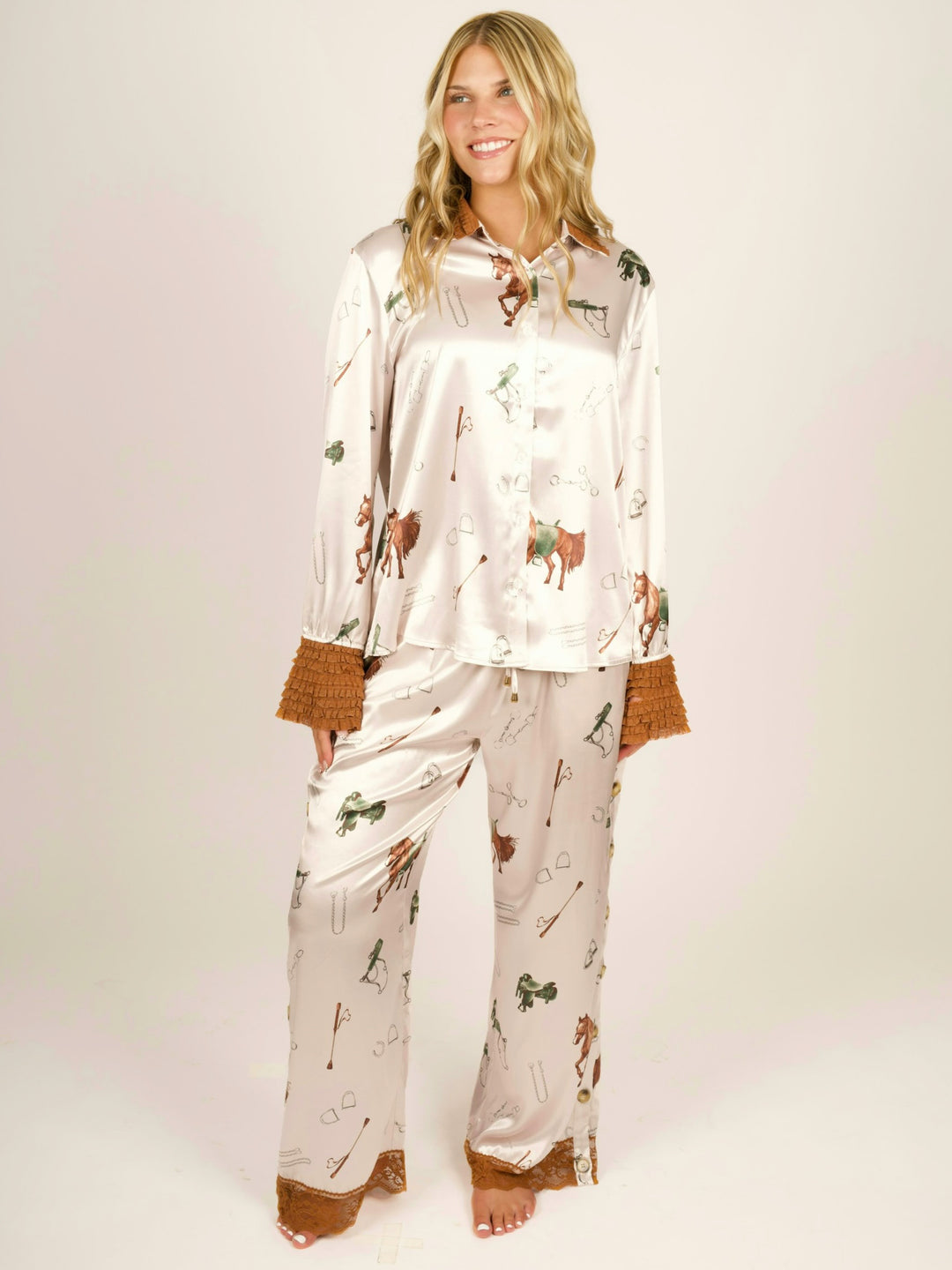 Equestrian Satin Button Down Blouse