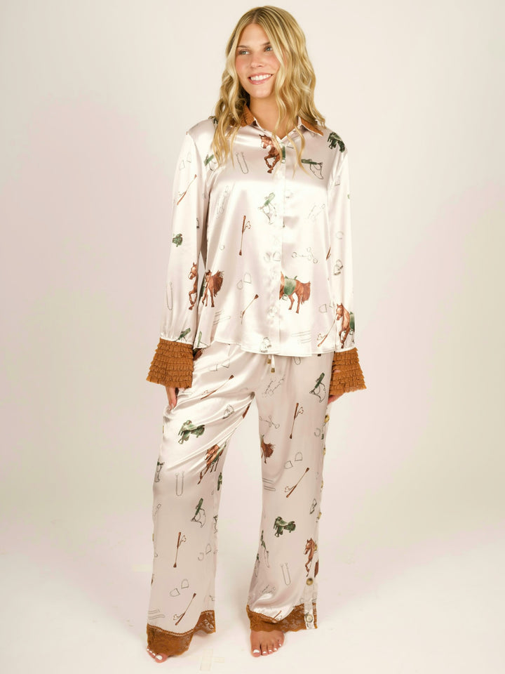 Equestrian Satin Button Down Blouse