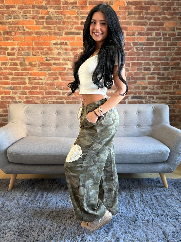 POL Relaxed Fit Boho Camo Jogger Pants