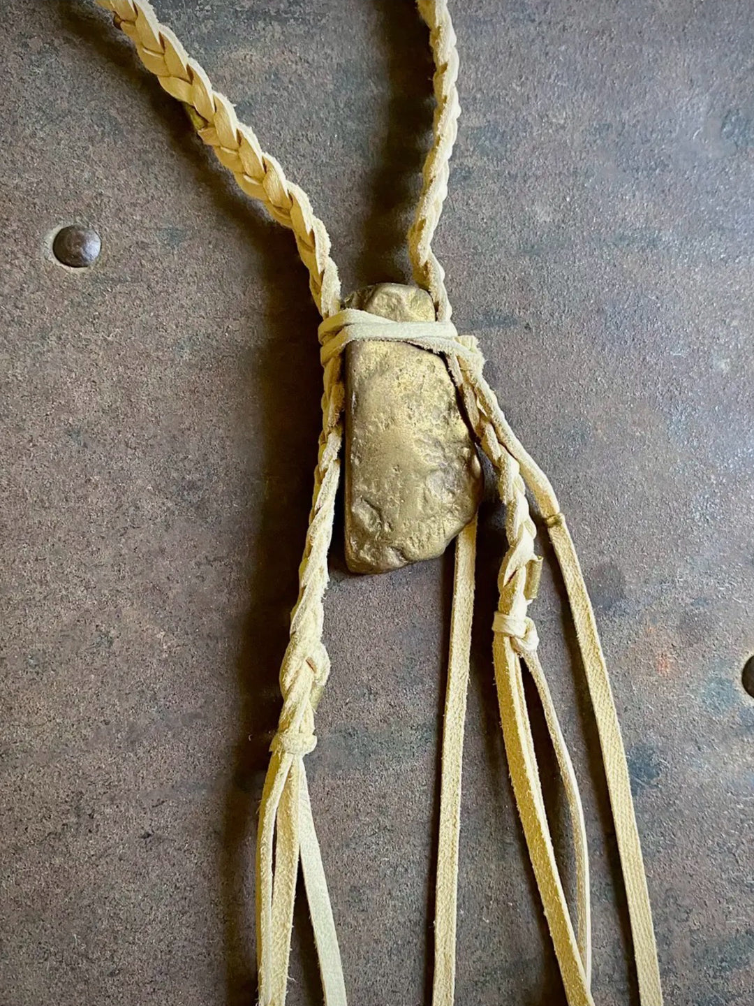 Cream Leather & Druzy Quartz Stone Necklace