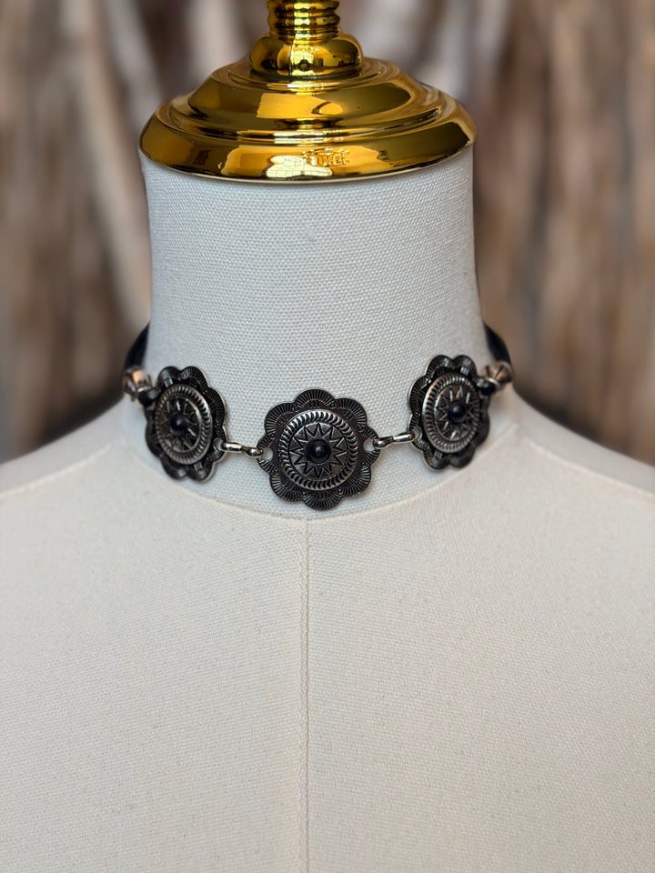Black Stone Western Concho Choker Necklace