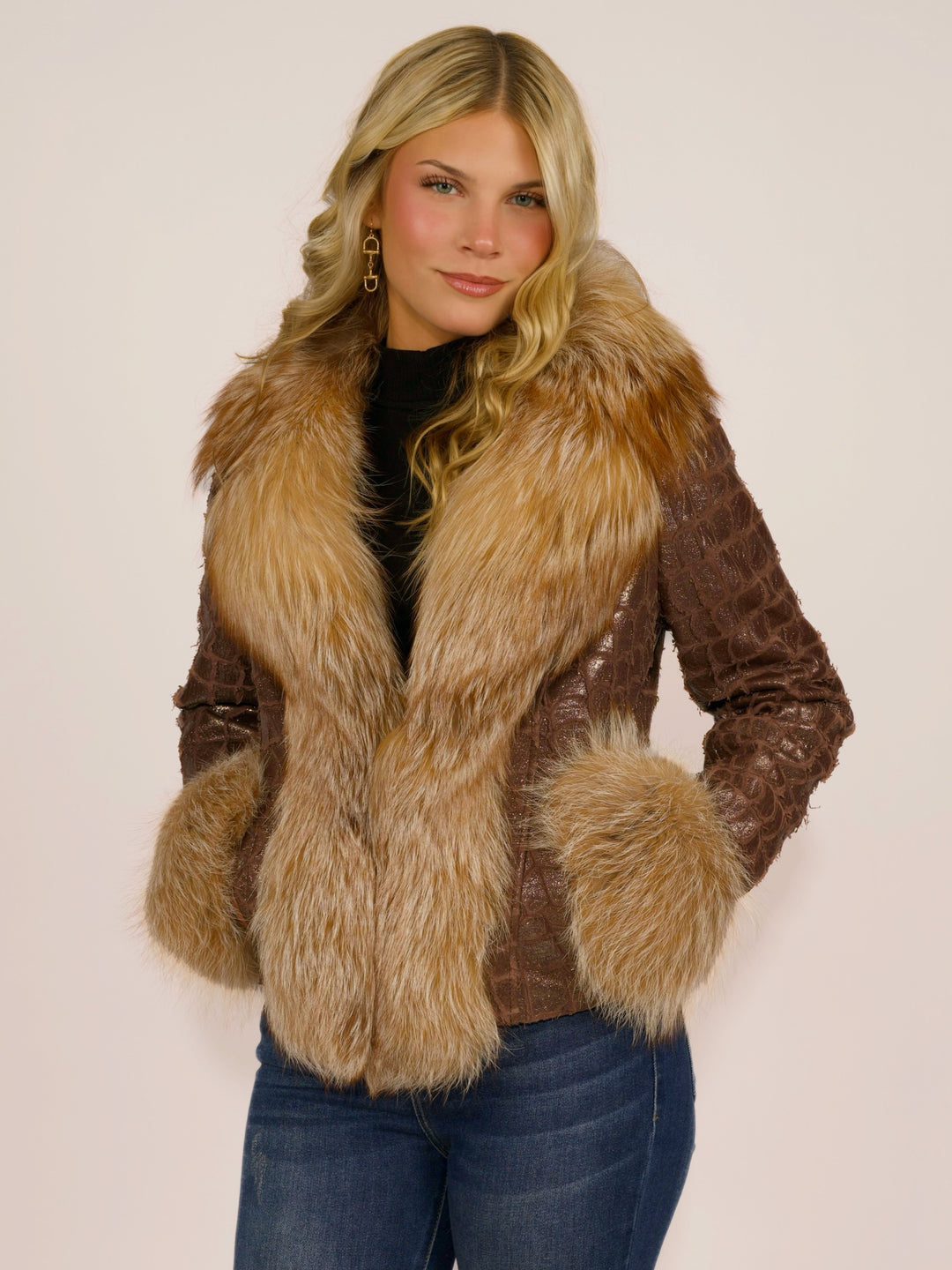 Sparkling Croc & Fox Fur Leather Jacket