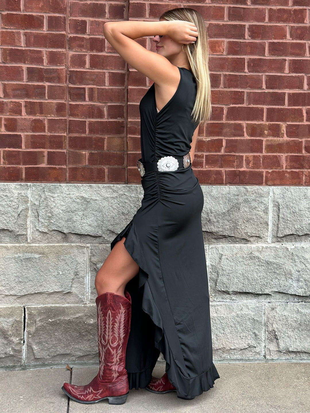 Bohemian Cowgirl High Slit Bodycon Dress