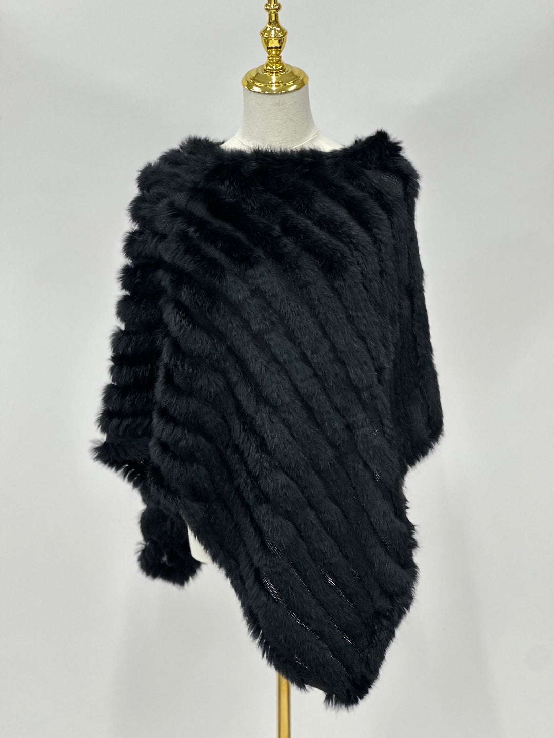 Black Knitted Rabbit Fur Poncho
