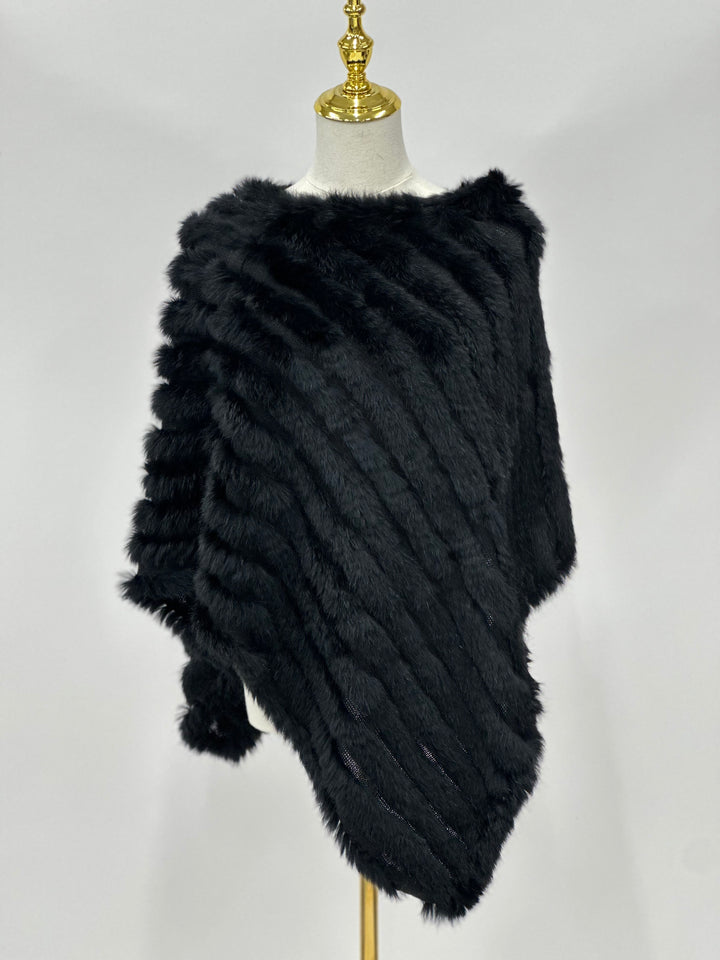Black Knitted Rabbit Fur Poncho