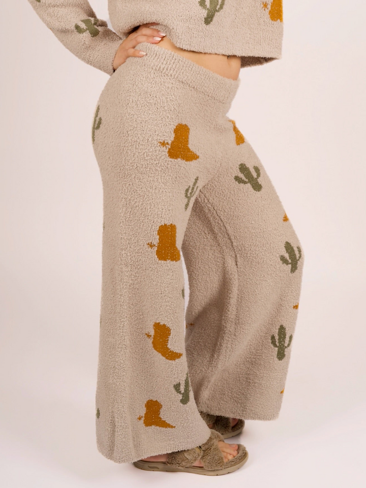 Southwest Cactus Western Knit Loungewear Set for Women