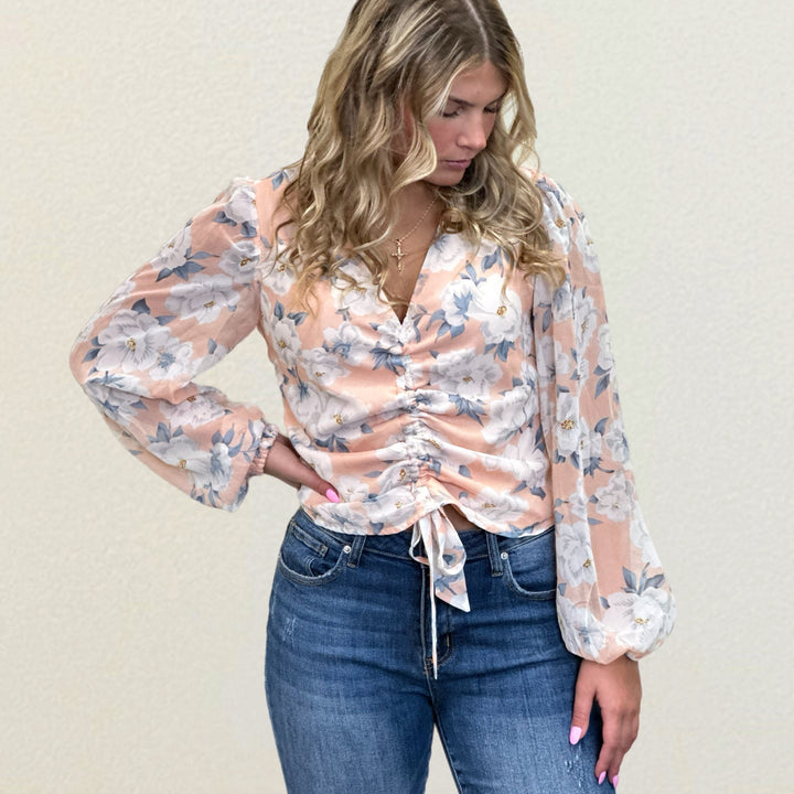 Ruched Floral Blouse - Salt and Grace Boutique