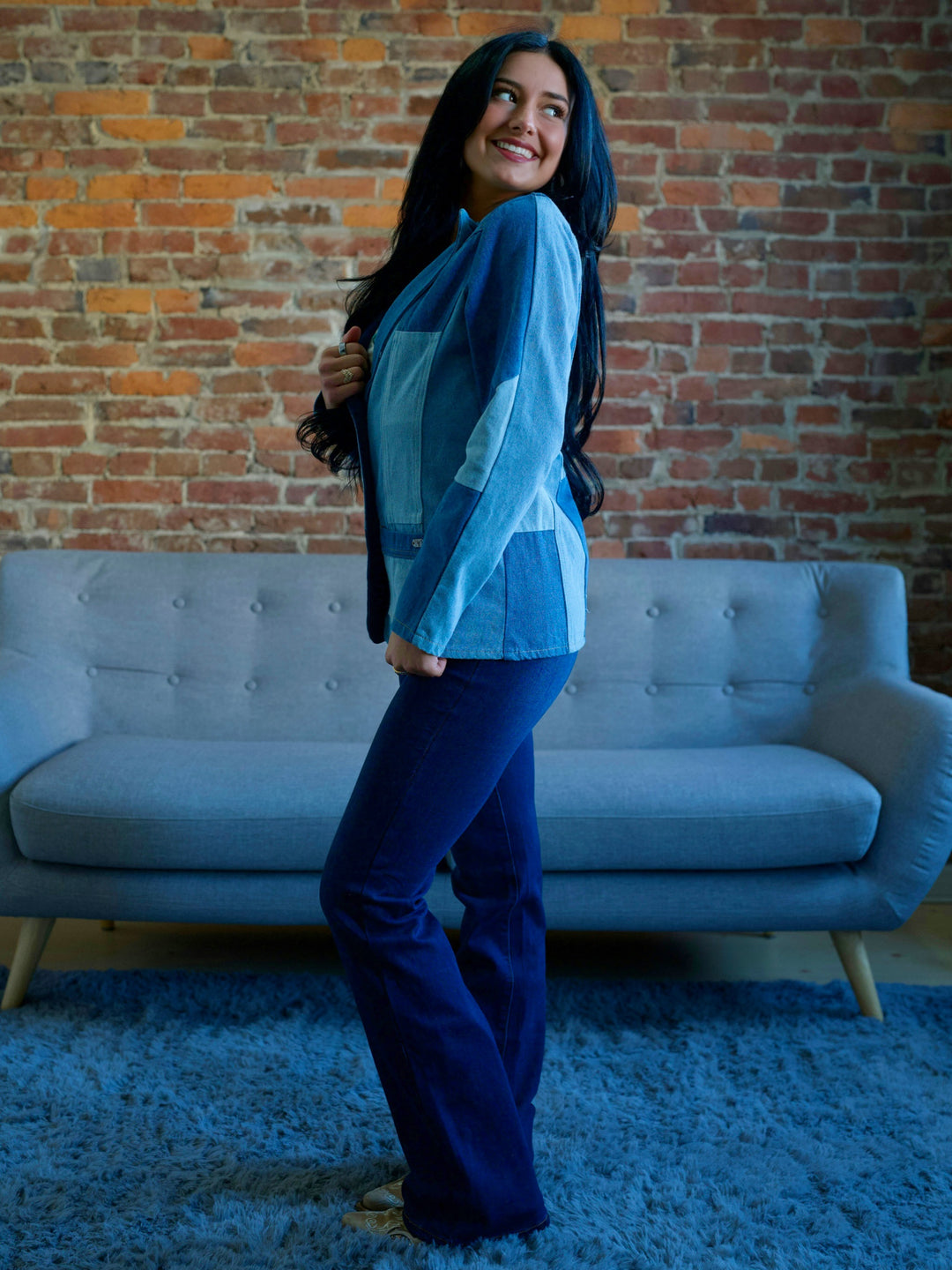 Two-Toned Patchwork Denim Blazer