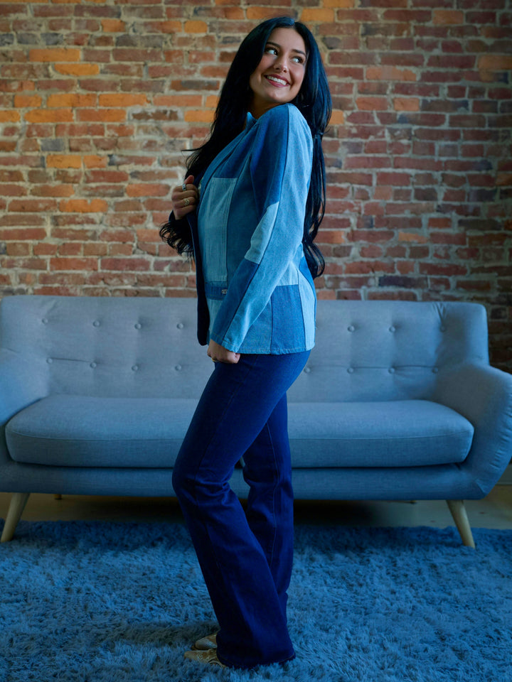 Two-Toned Patchwork Denim Blazer