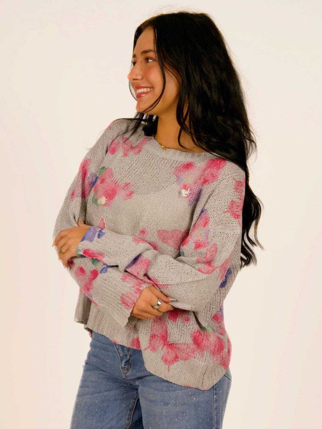 POL Butterfly Sparkle Romantic Long Sleeve Sweater