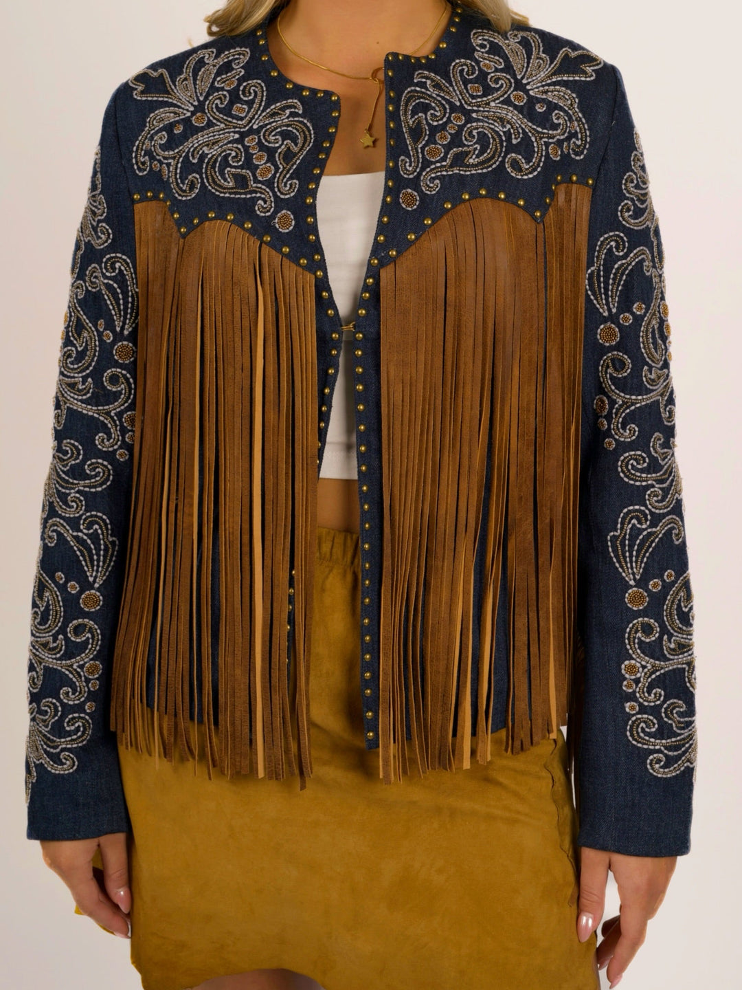 Western Cowgirl Embroidered Leather Fringe Jacket