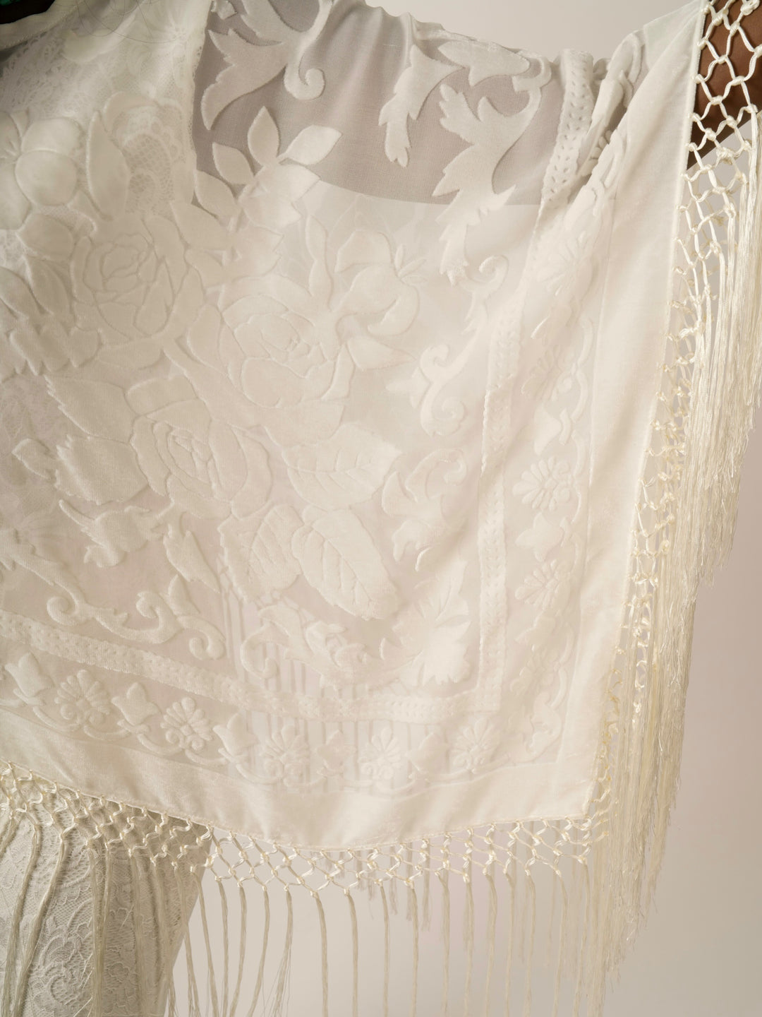 Pat Dahnke Ivory Burnout Fringe Poncho