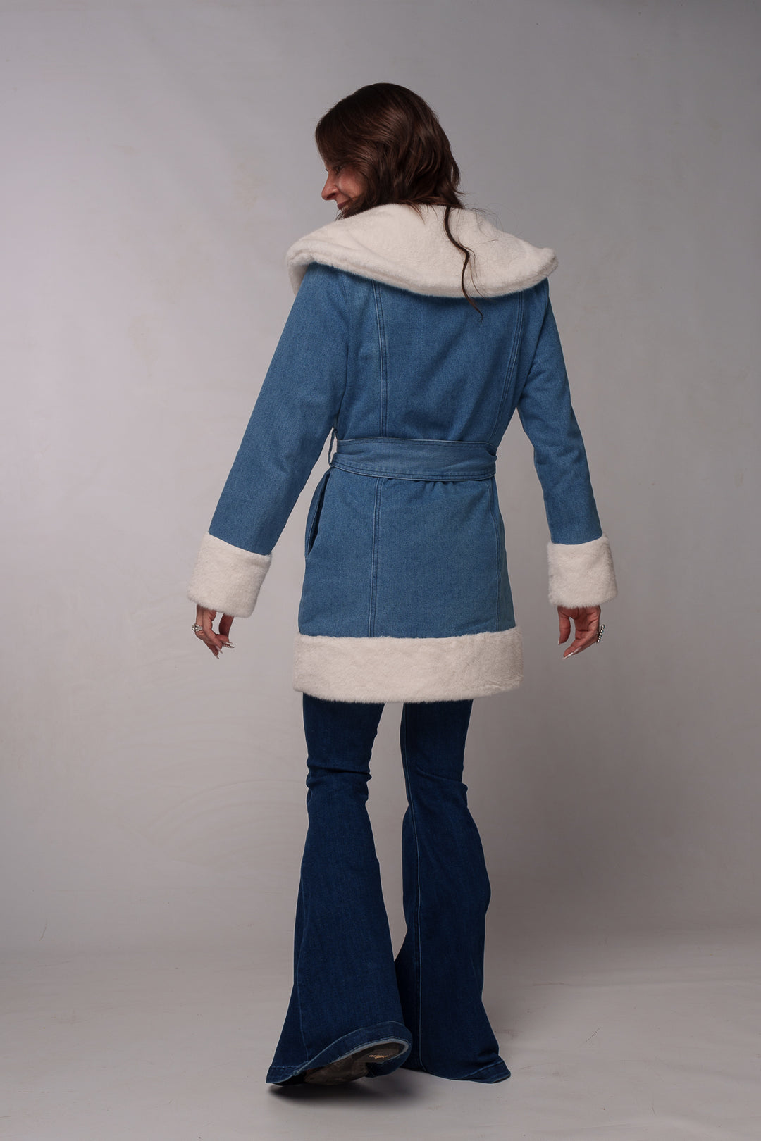 Penny Lane Soft Faux Fur Denim Coat