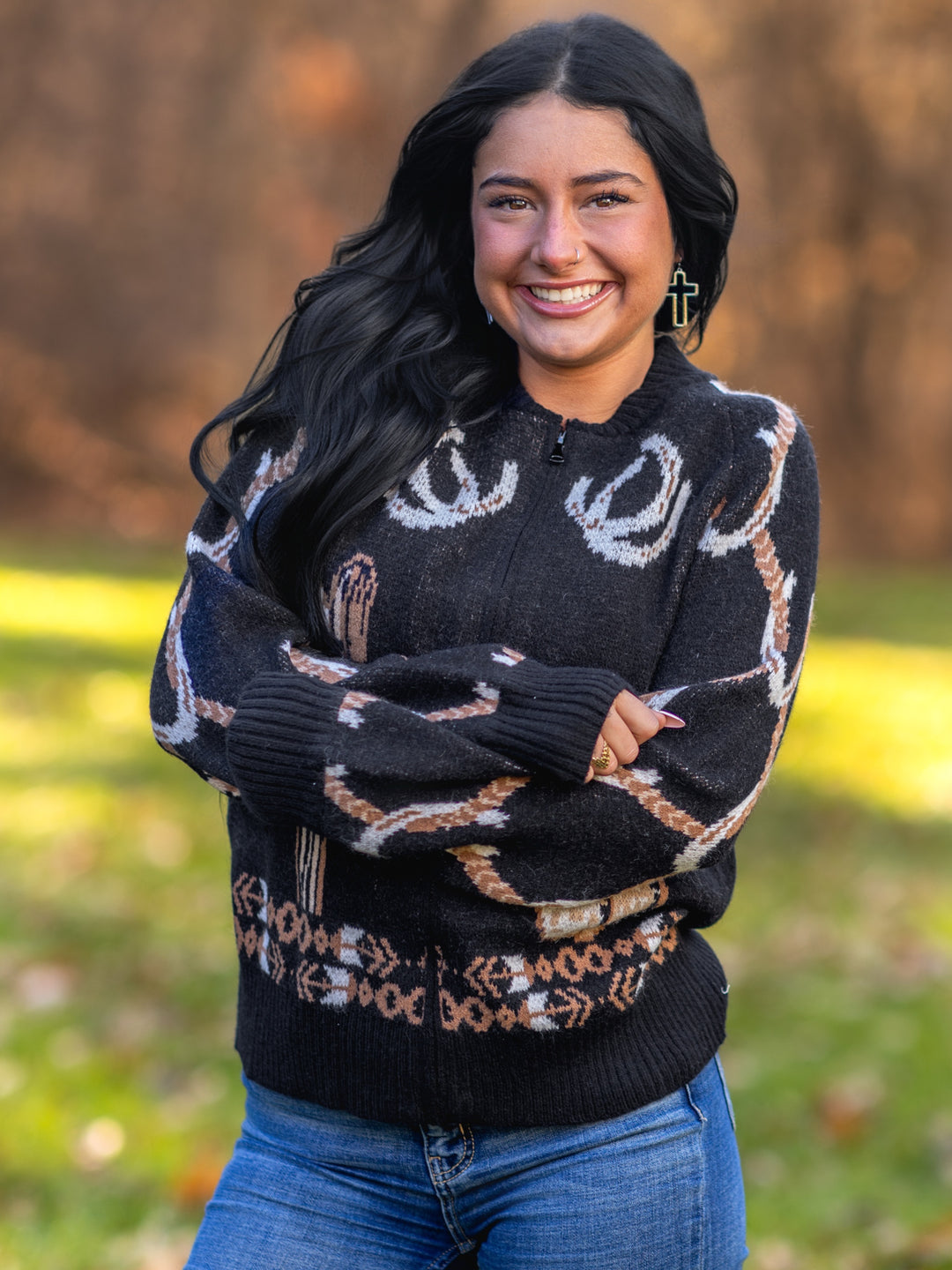 Rodeo Rider Embroidered Zip Up Sweater