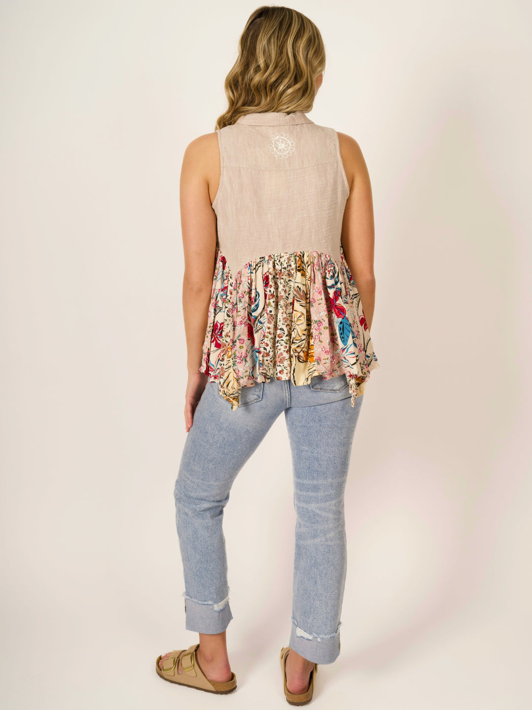 Breezy Escape Floral Boho Sleeveless Tunic  Babydoll Top