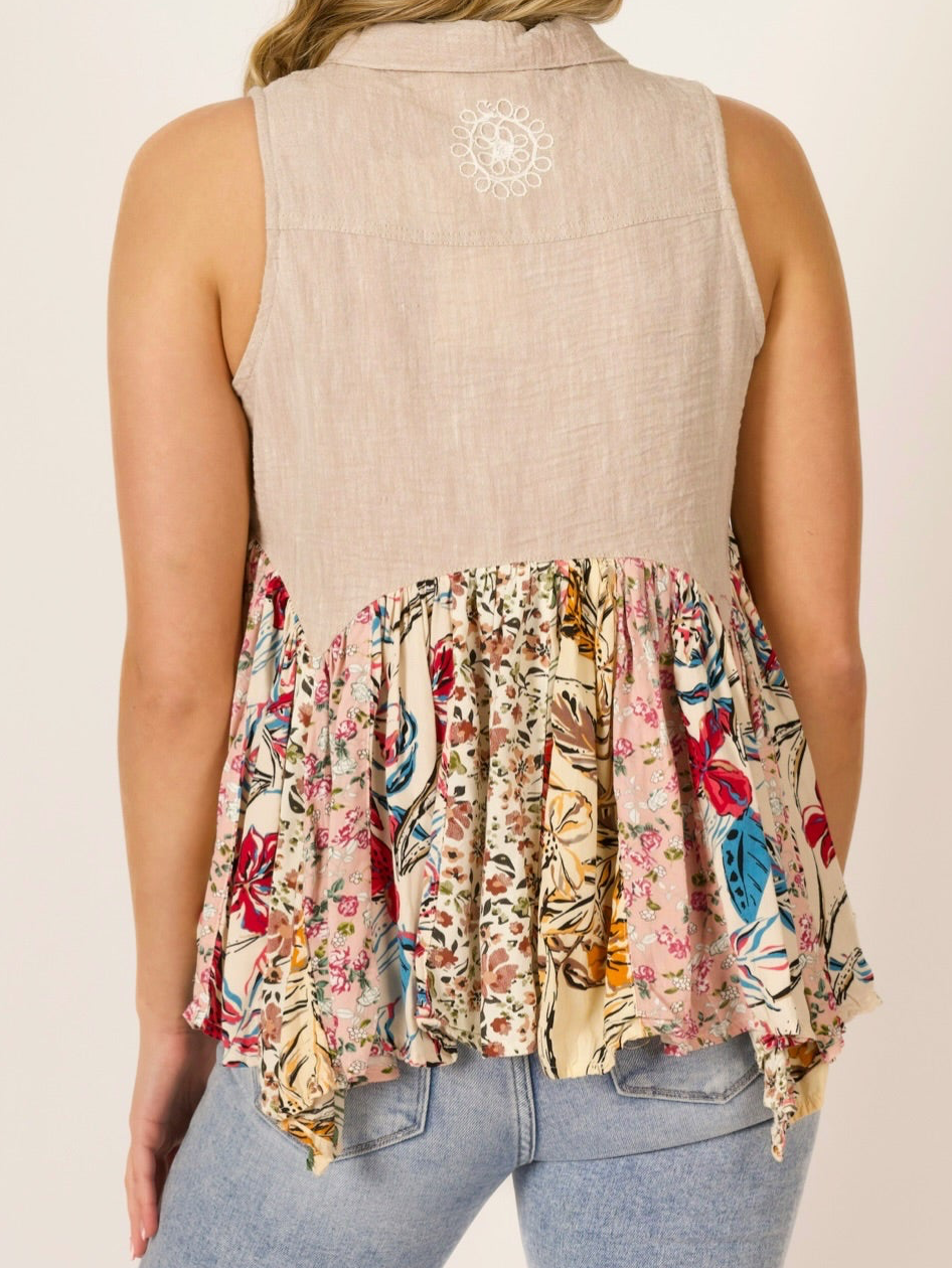Breezy Escape Floral Boho Sleeveless Tunic  Babydoll Top