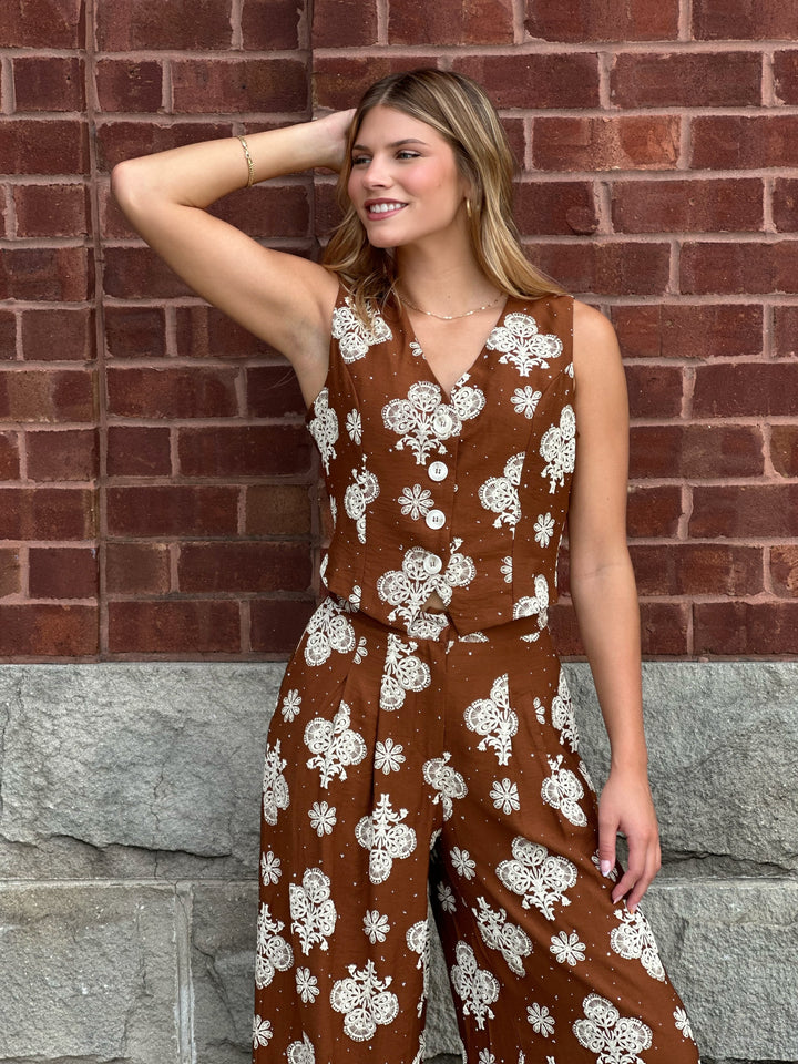 Hotfix Floral Vest and Pants Set
