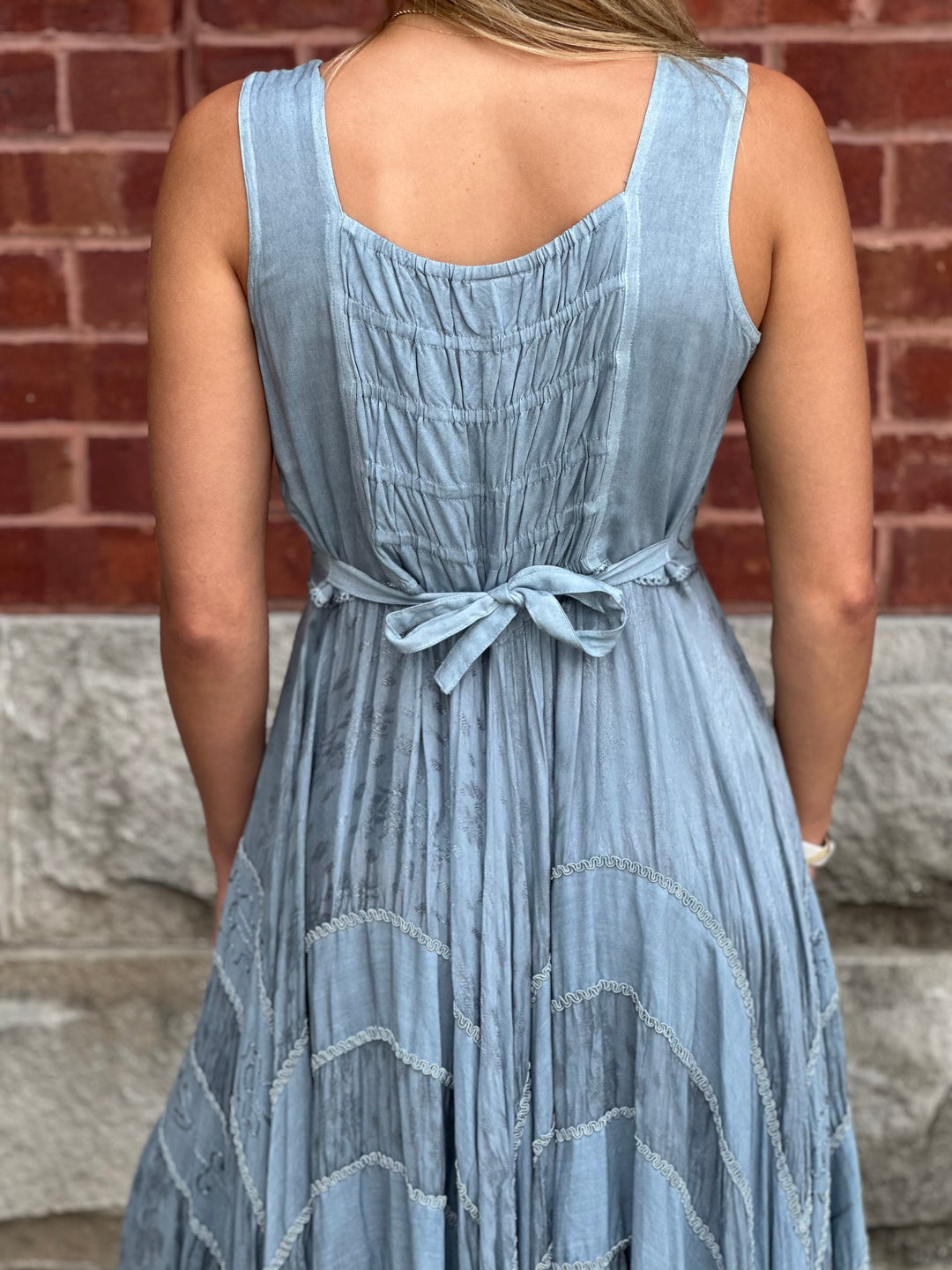 Ash Grey Lace Up Front Tiered Midi Dress