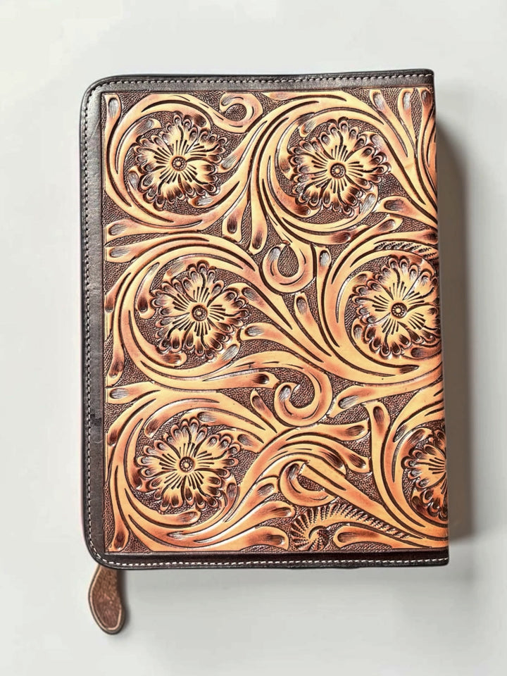 Yellow Aztec Tooled Leather Bible Cover