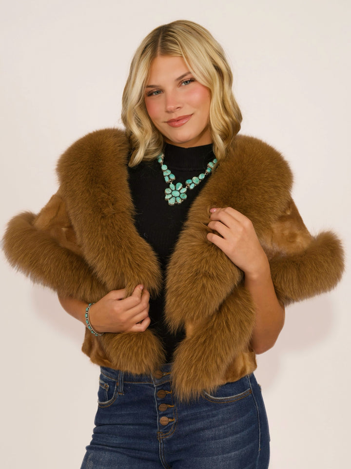 Premium Whiskey Mink & Fox Fur Cape
